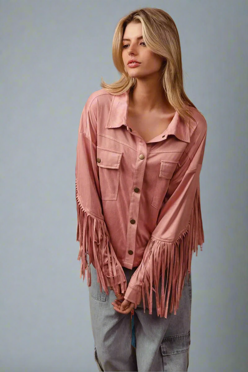 BiBi Suede Fringe Long Sleeve Jacket