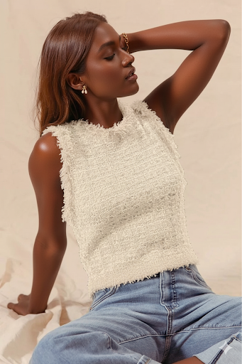 SO ME Tweed Knit Sweater Vest Top