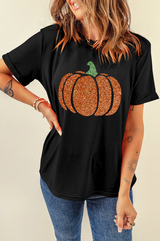 Pumpkin Round Neck Short Sleeve T-Shirt