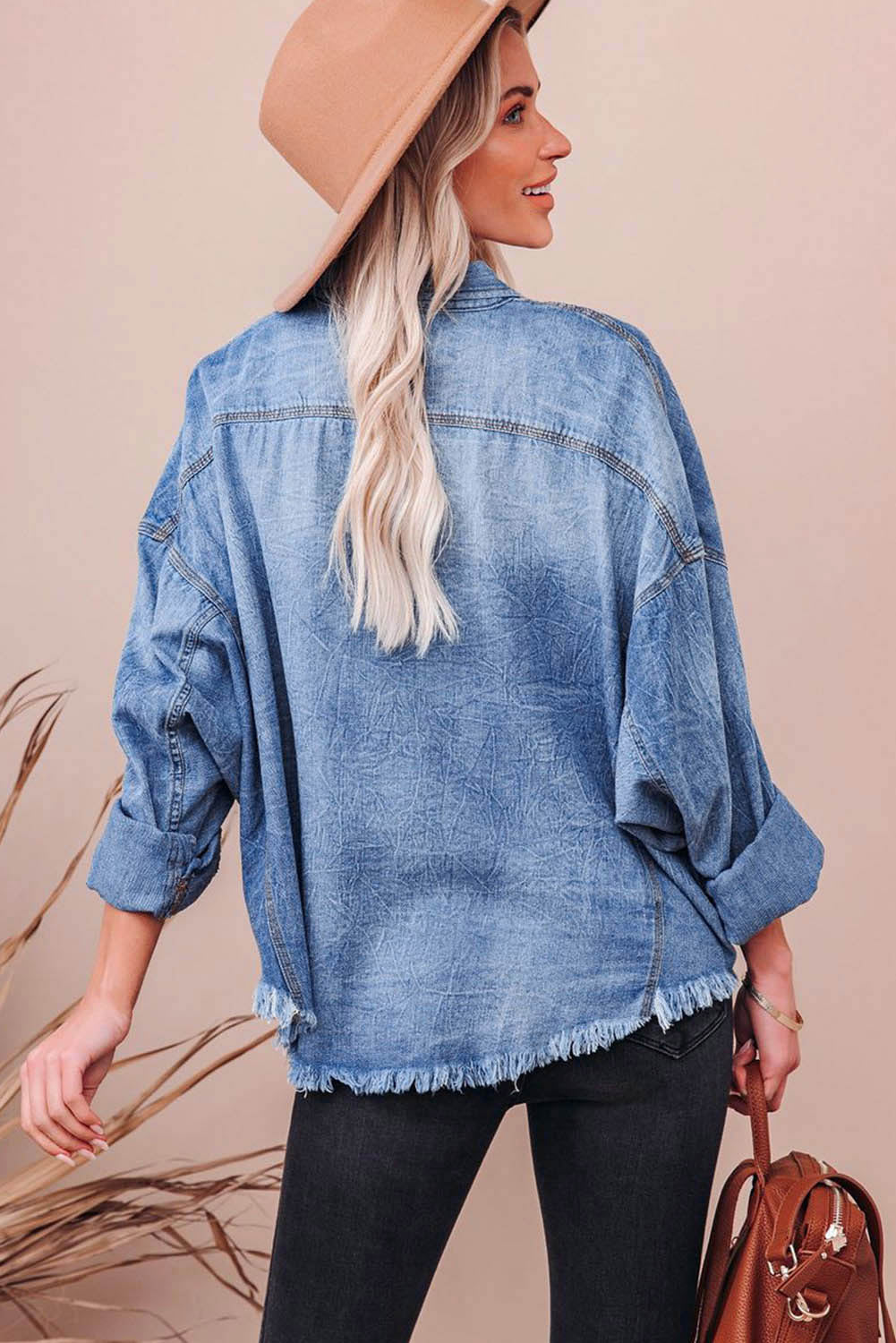 Raw Hem Sequin Football Long Sleeve Denim Jacket