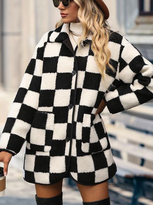 Checkered Button Front Coat