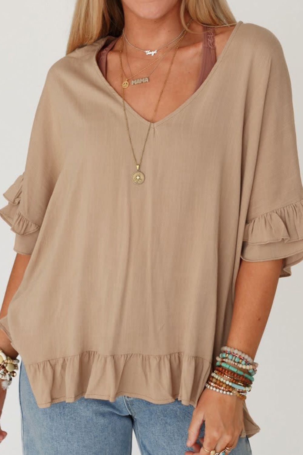 Ruffled V-Neck Blouse