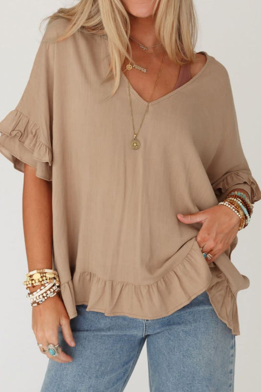 Ruffled V-Neck Blouse